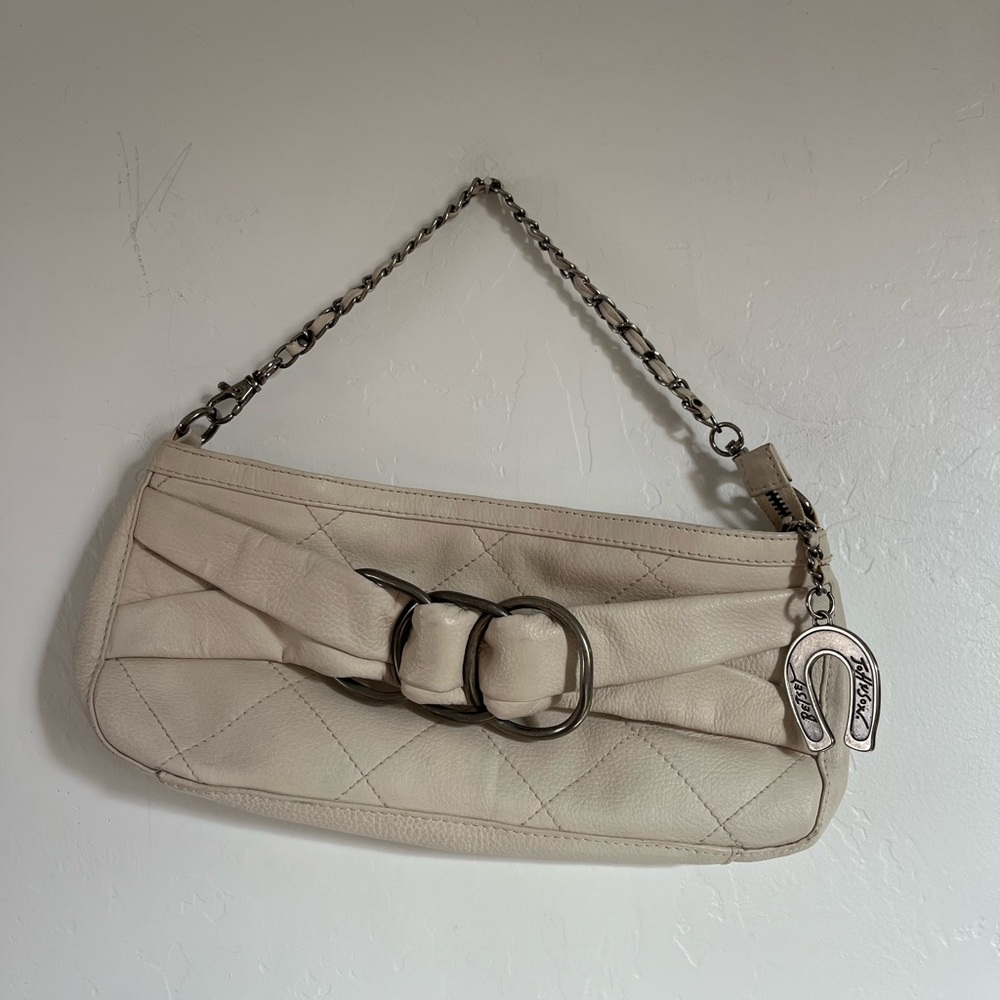 Betsey Johnson Cream Quilted Shoulder Bag with Chain Strap